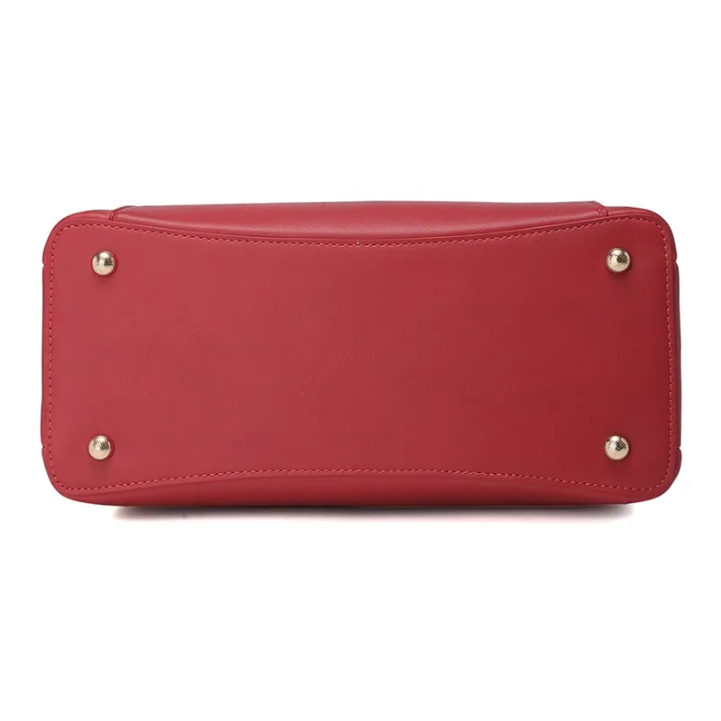 MEXICAN Polyurethane Leather Handbag Tote Bag, Special Tote Bag Medium Size Women's Black/Ecru/Tango Red-16