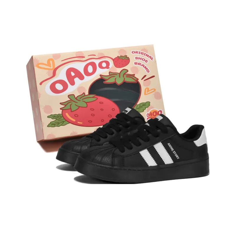OAOQ Box Included Wear resistant And Lightweight Low Top Skateboard Shoes Women's Black-1