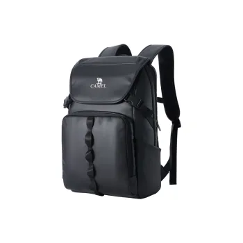 CAMEL PU Backpack Medium Size Unisex Deep Black