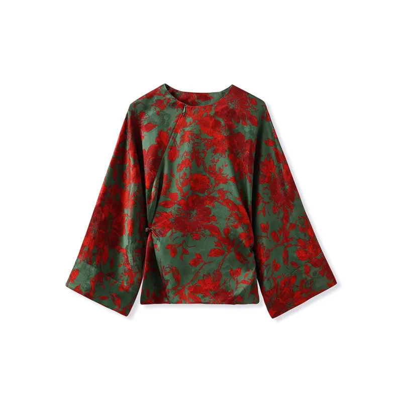 CHARM PICK Shirt Women's Red Green Print-3