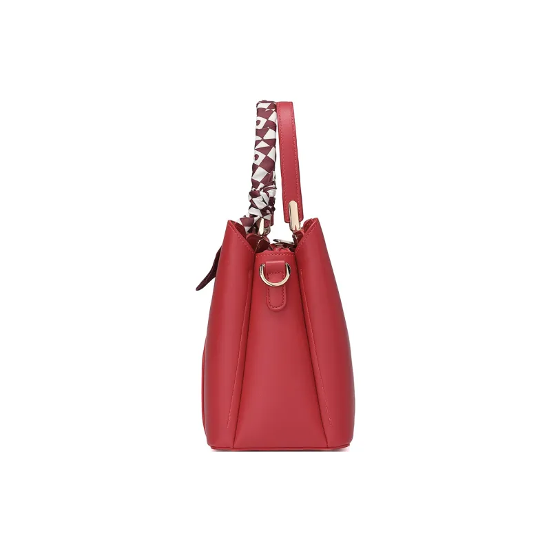 MEXICAN Polyurethane Leather Handbag Tote Bag, Special Tote Bag Medium Size Women's Black/Ecru/Tango Red-15