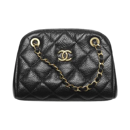 CHANEL Grained Shiny Calfskin Portable Crossbody Bag Shoulder Bag Small Size Women's