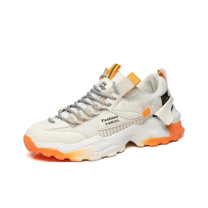 M.M Party Anti Slip Wear Resistant Low Top Chunky Sneakers Men's Beige Orange-1
