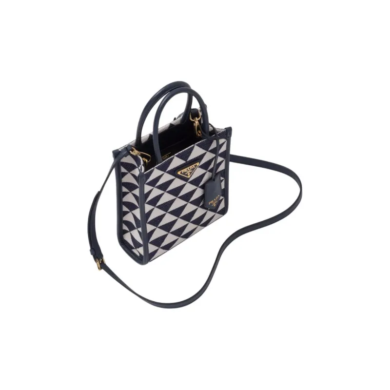 PRADA Symbole Fabric Shoulder Bag Crossbody Bag Handbag Mini Women's Blue & White-1