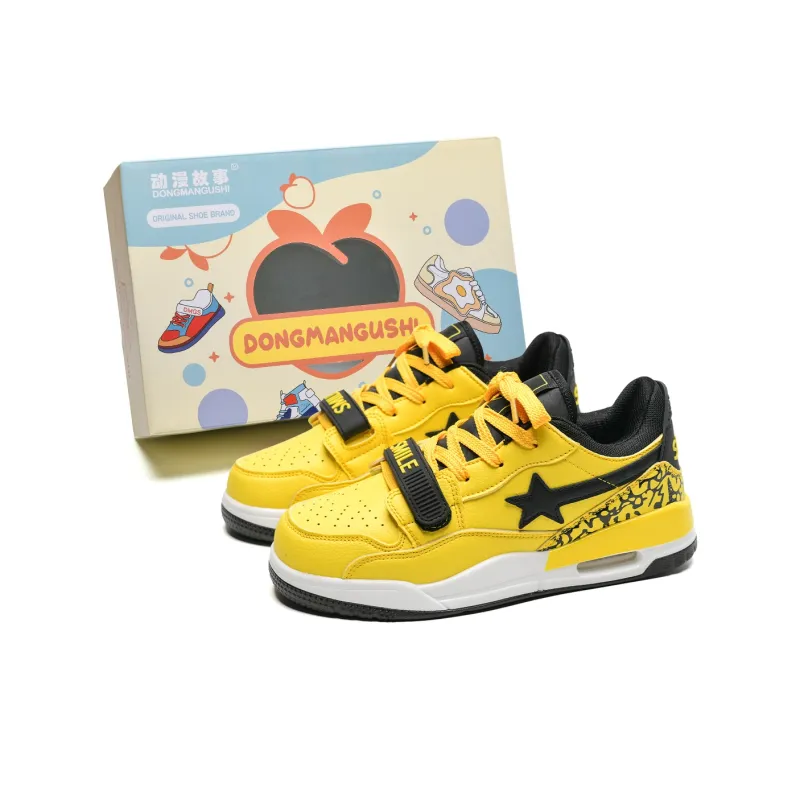 Anime story Skateboard Shoes Unisex Low Top Yellow Black-0