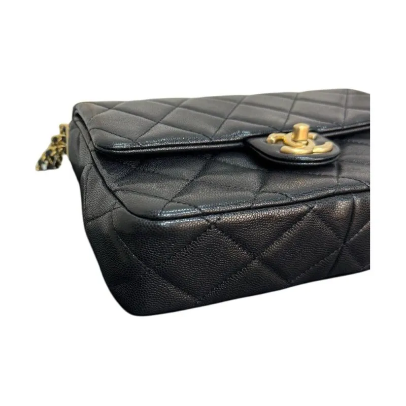 CHANEL Caviar Litchi Grain Cow Leather Shoulder Bag, Crossbody Bag Mini Women's Black-6