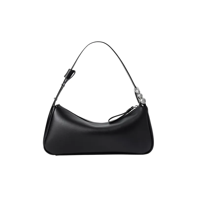AMAZING SONG Cow Leather Shoulder Bag Regular Small Size Women's Elegant Black/Cream White-3