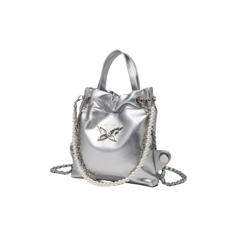 NOMK PU Backpack, Travel Bag, Handbag Women's Silver-1