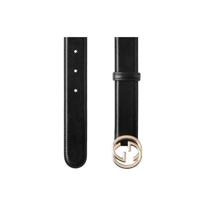 GUCCI Leather Belts Women's Black Width 3CM-1