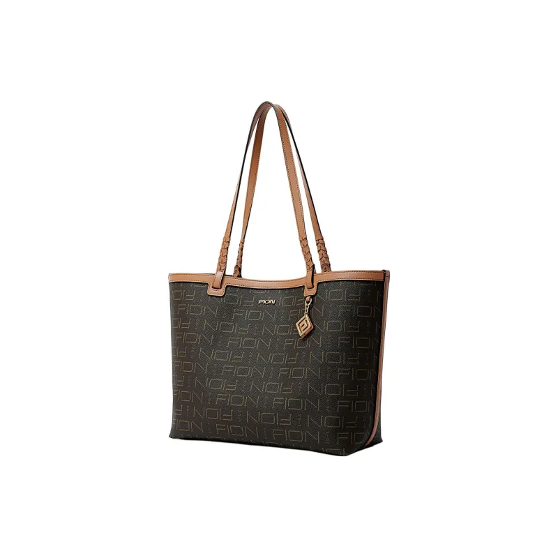 FION Artificial Leather Tote Bag Shoulder Bag Regular Women's Dark Coffee Brown-3