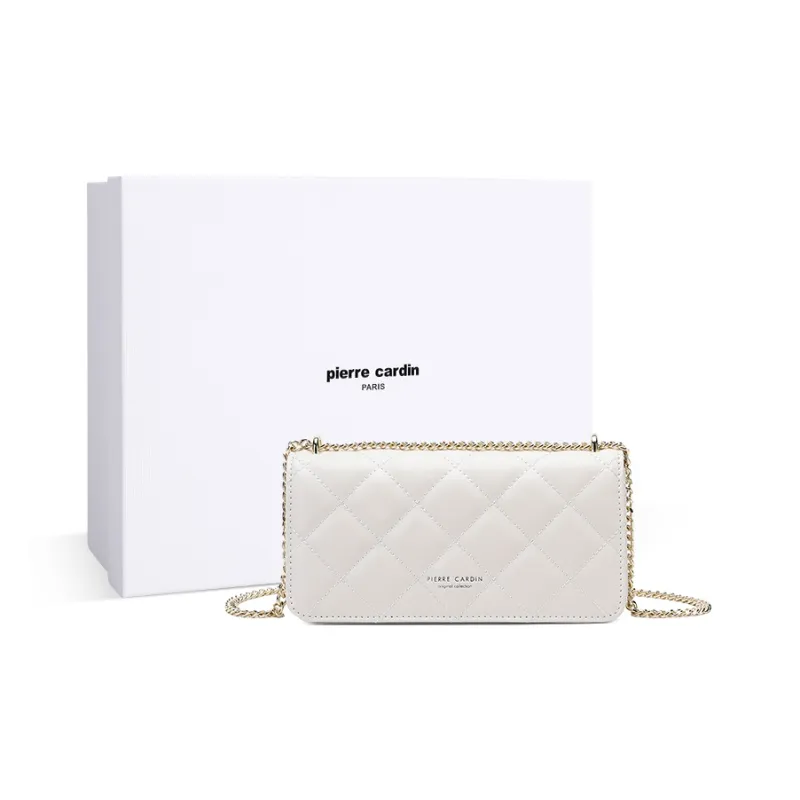 PIERRE CARDIN Chanel Inspired Diamond Pattern Small Square Bag Fashion Commute Women's Bag Women's Ecru/Pink-0