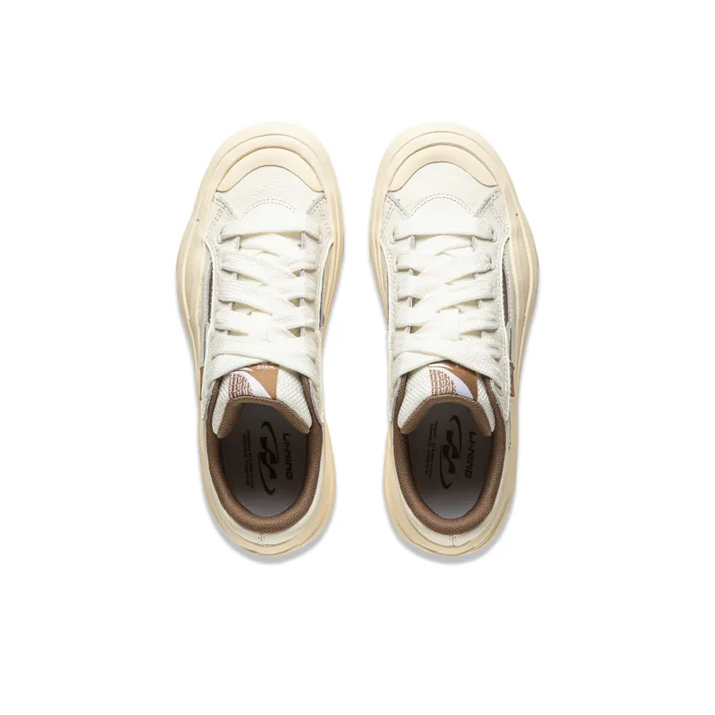 LiNing Wave S70 Anti Slip Wear Resistant Low Top Skateboard Shoes Unisex Beige Brown-3
