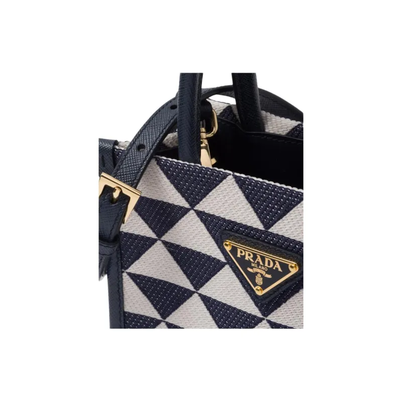 PRADA Symbole Fabric Shoulder Bag Crossbody Bag Handbag Mini Women's Blue & White-3