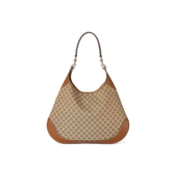 GUCCI Original GG Canvas One Shoulder Handbags Medium Size Women's Beige & Dark Brown