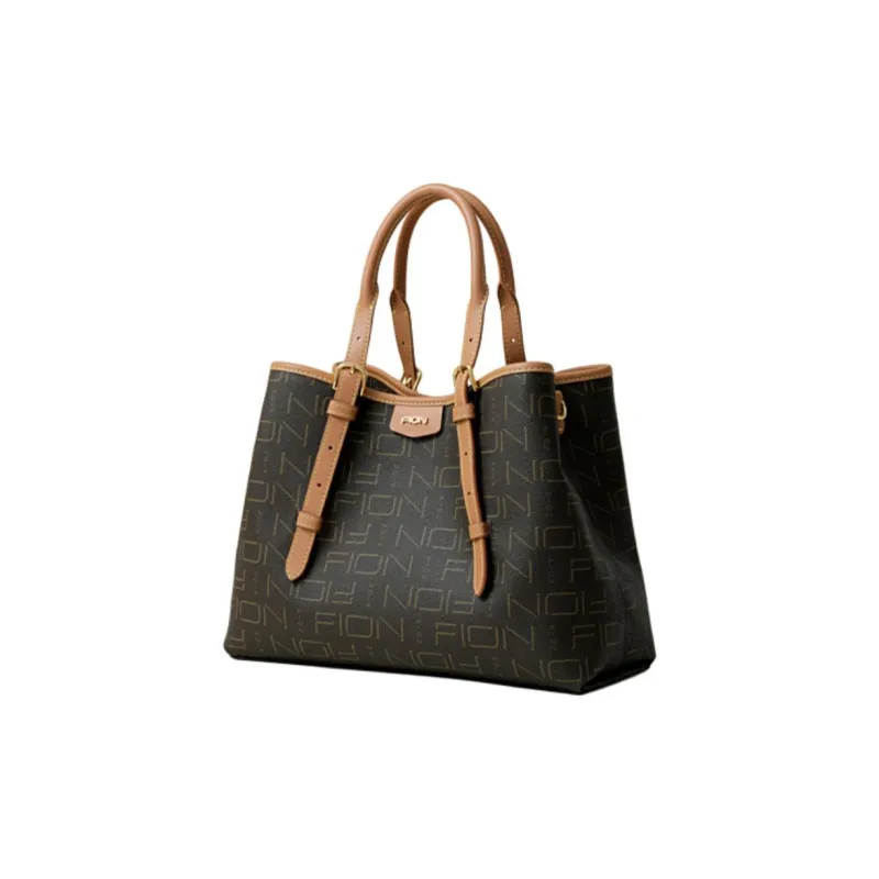FION Coated Canvas One Shoulder Handbag Tubas Women's Dark Coffee Brown-1
