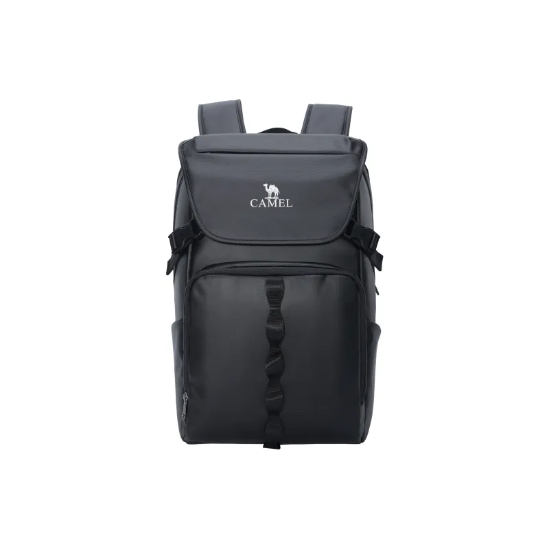 CAMEL PU Backpack Medium Size Unisex Deep Black-1