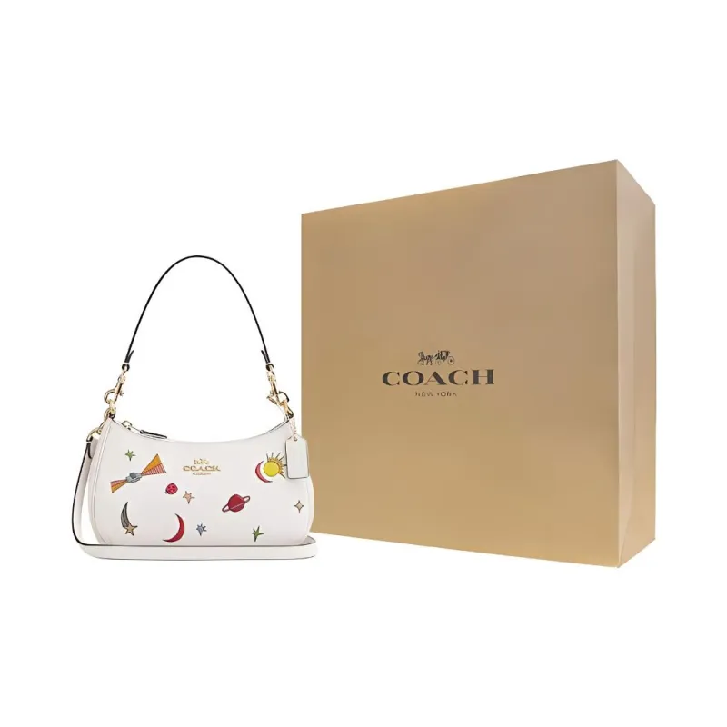 COACH Teri Leather Shoulder Bag Crossbody Bag Handbag Medium Size Women's Chalk Multicolor-5