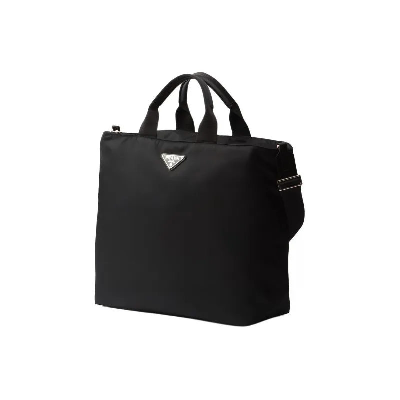 PRADA Recycled Nylon With Patchwork Leather Tote Bag Shopping Bag Handbag Men's Black-1
