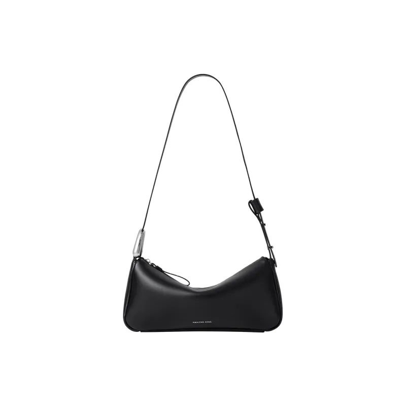 AMAZING SONG Cow Leather Shoulder Bag Regular Small Size Women's Elegant Black/Cream White-1