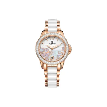 STARKING Bloom Collection Mechanical Movement Ceramic Strap Watch Women's Watch White Dial