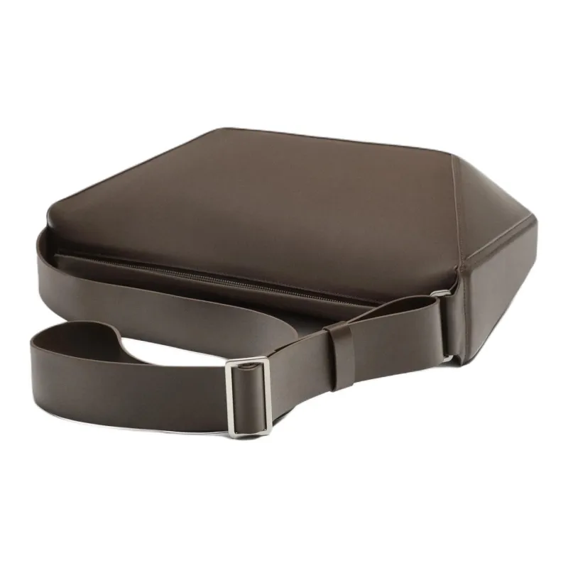 ZARA Cow Leather Crossbody Bag Large Size Men's Brown-1