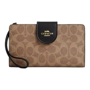 COACH Signature Coated Canvas Wallet Trumpets Women's Tan & Brown