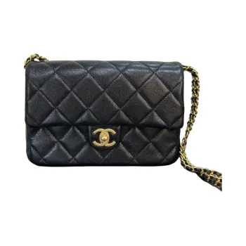CHANEL Caviar Litchi Grain Cow Leather Shoulder Bag, Crossbody Bag Mini Women's Black