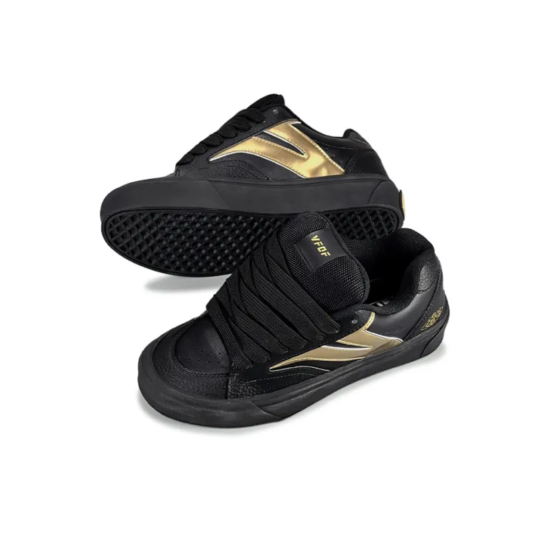VFDF Puffy Shoes Anti Slip And Wear Resistant Breathable Low Top Skateboard Shoes Unisex Black Gold-3