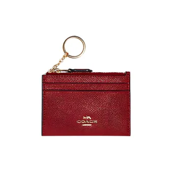 COACH Skinny Id Case Cowhide Leather Multiple Card Slots Card Holder, Wallet Women's Red