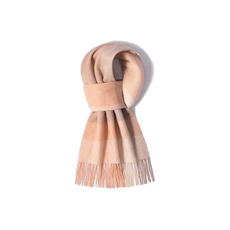 Shanghai Story 100% Cashmere Knit Scarves Unisex Beige And Orange Check Gift Box Set-16