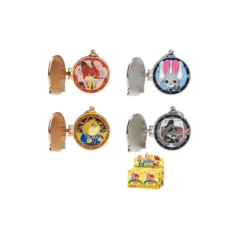 POP MART Zootopia Double Layer Metal Badge Photo Frame Pendant Blind Box Products Single Mystery Box/Full Box 4 Pcs-0
