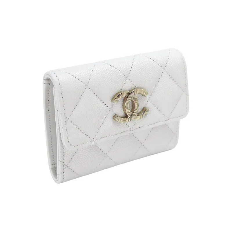 CHANEL Grain Caviar Calfskin Card Holder Women's White-1