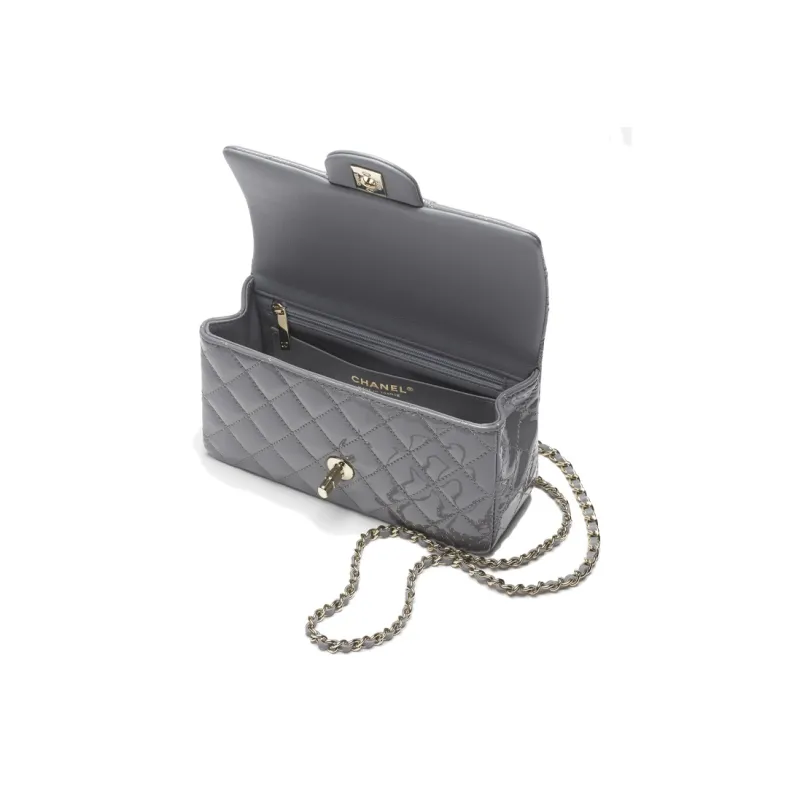 CHANEL Classic Flap CF Patent Leather Calfskin One Shoulder Handbag Mini Women's Gray-2