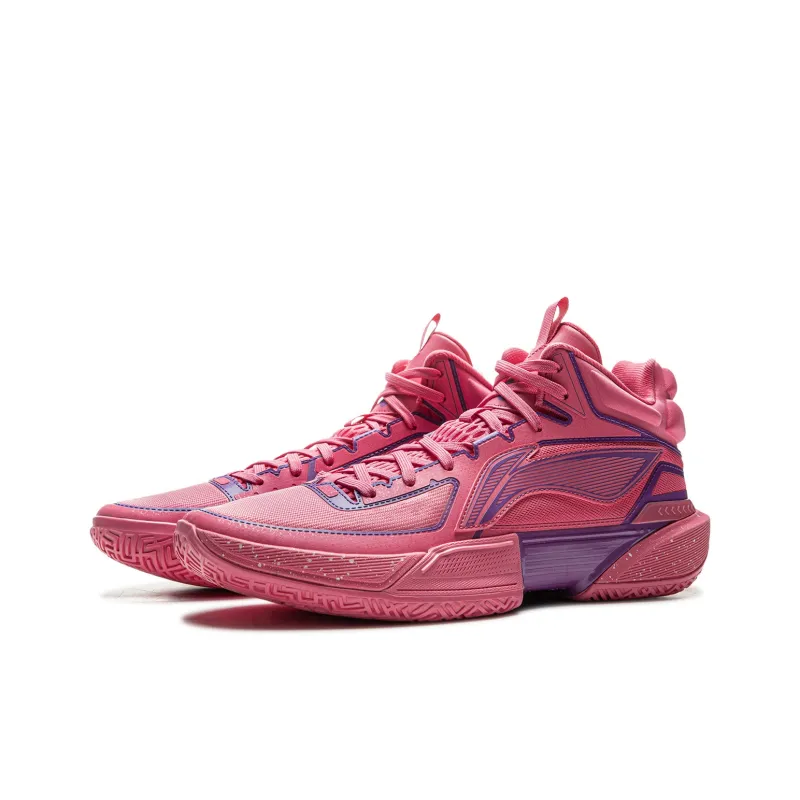 LiNing Lightweight 2MID Cushioning Anti Slip And Wear Resistant Mid Top Basketball Shoes Men's Pink Purple-2
