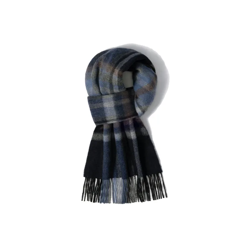 Shanghai Story 100% Cashmere Knit Scarves Unisex Beige And Orange Check Gift Box Set-51