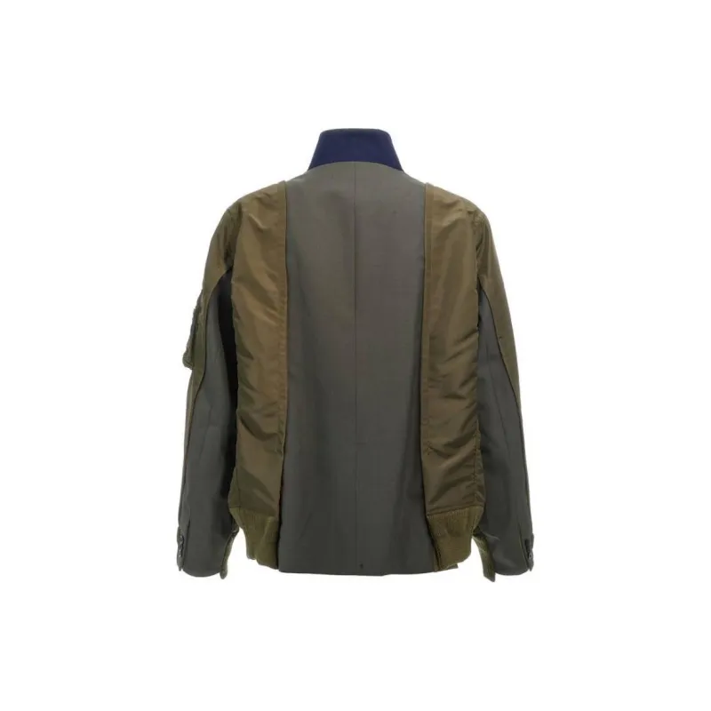 Sacai Contrast Panel Zip Up Long Sleeved Jacket-1