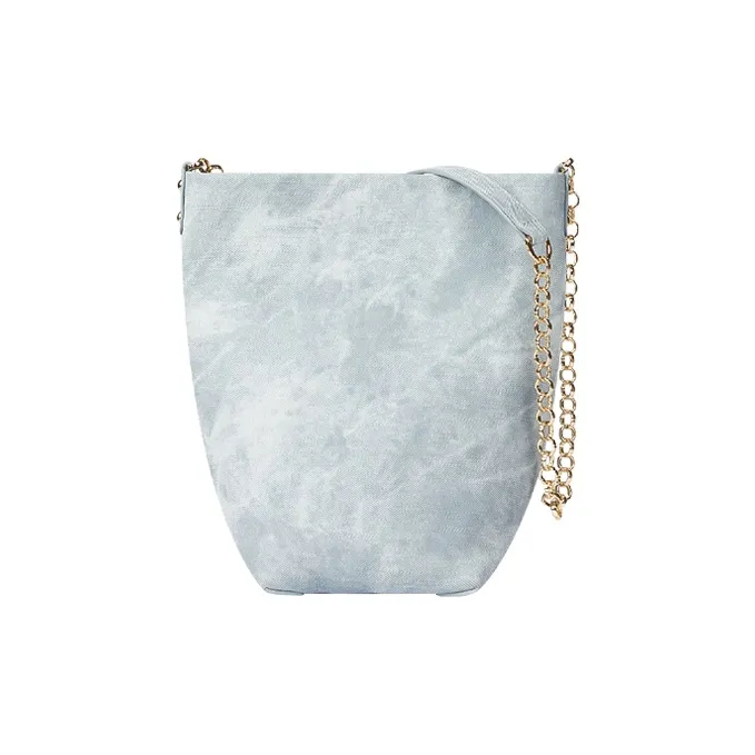 WANACCESSORY PU Bucket Bags Shoulder Bags Medium Size Unisex Sand Dune/Light Denim Blue-4
