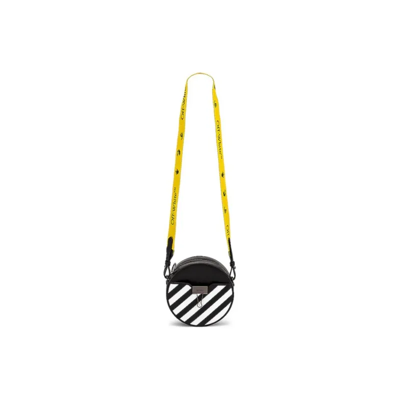 OFF WHITE Diag Round Bag Black/White With Yellow Strap-2