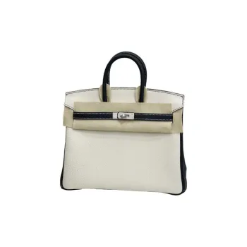 HERMES Birkin Togo Calfskin Birkin Bag Handbags Women's Milkshake White With Black Accents