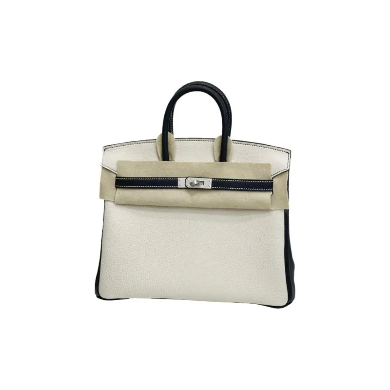 HERMES Birkin Togo Calfskin Birkin Bag Handbags Women's Milkshake White With Black Accents-0