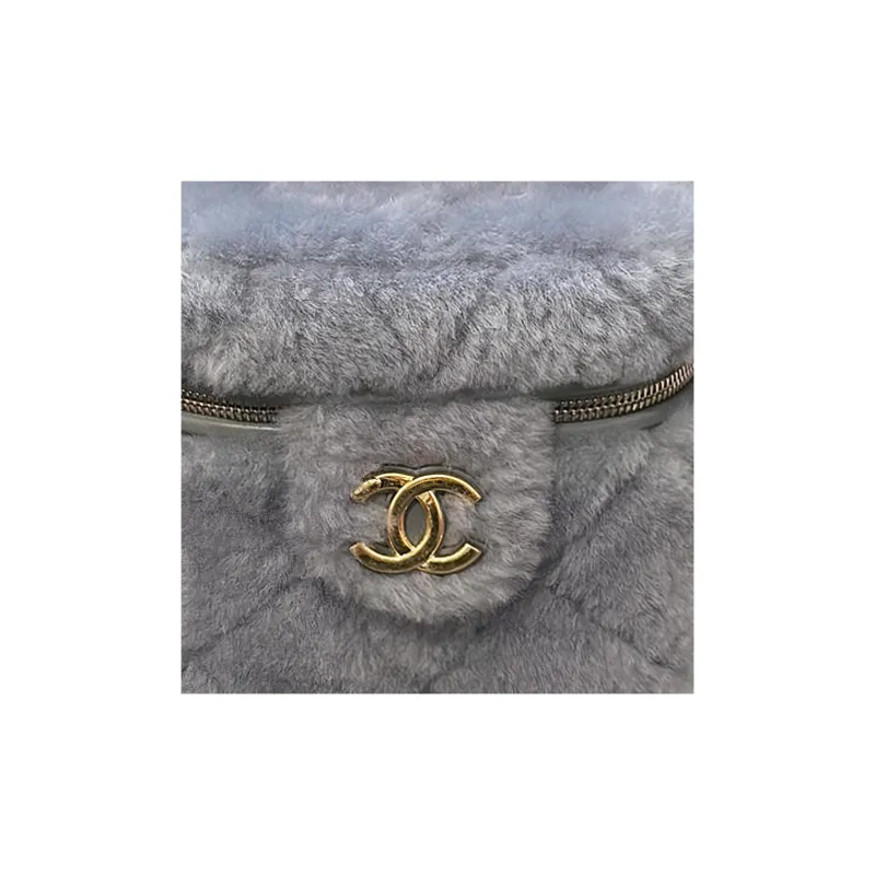 CHANEL Wool Plush Bag Makeup Bag Handbag Women's Gray-2