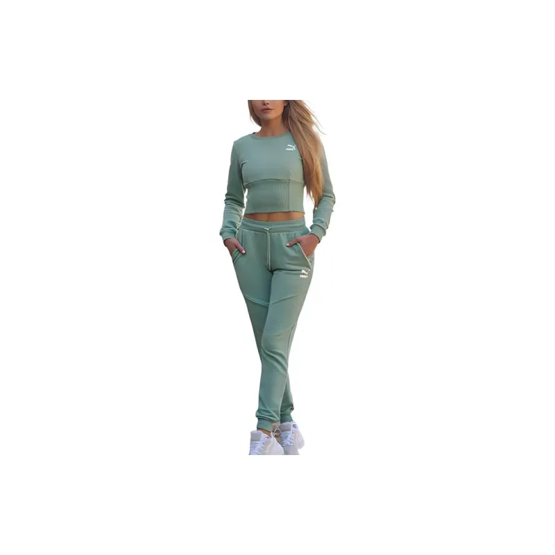 PUMA Knitted Sweatpants Women's Light Green-2
