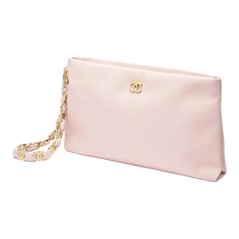 CHANEL Lambskin Clutch Women's Light Pink-1