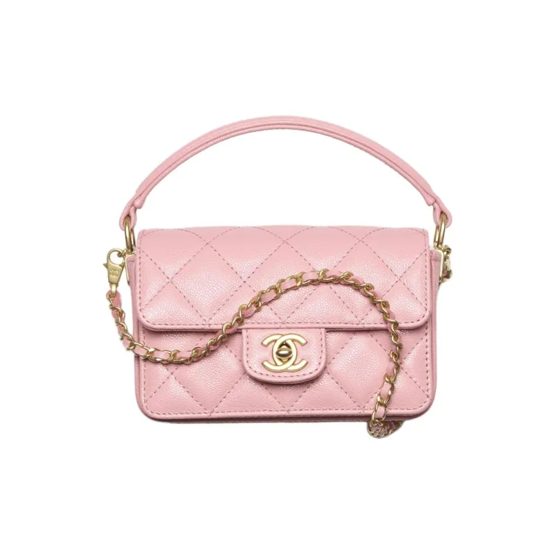 CHANEL Grain Bright Calfskin One Shoulder Handbag Mini Women's Light Pink-0