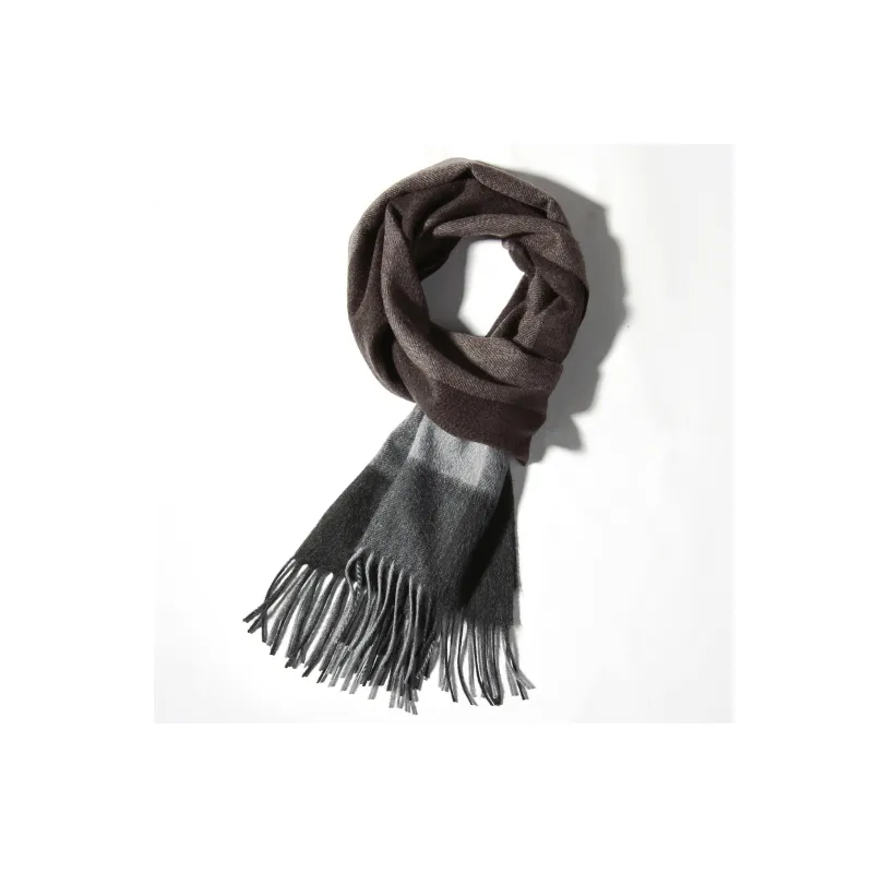 Shanghai Story 100% Cashmere Knit Scarves Unisex Beige And Orange Check Gift Box Set-18