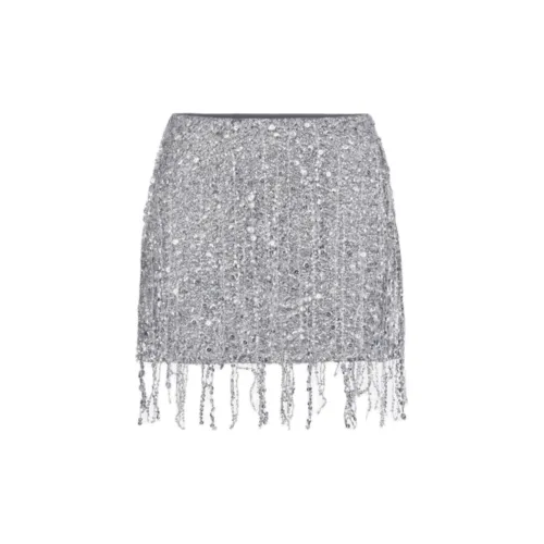 Elisabetta Franchi Sequin Embellished Fringed Tulle Mini Skirt