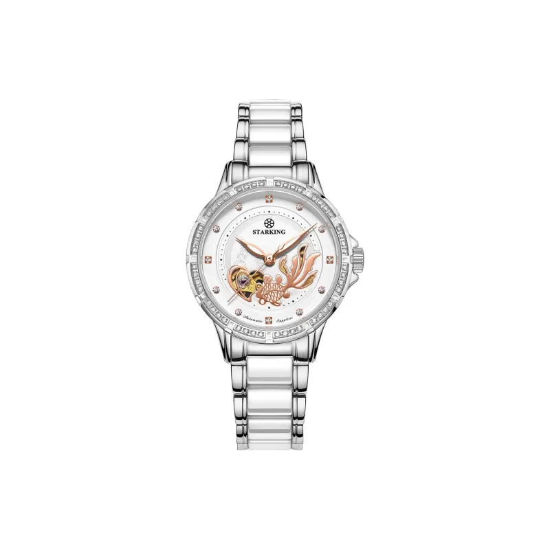 STARKING Koi Fish Collection Automatic Mechanical Movement Ceramic Strap Watch Women's Watch White Dial-6