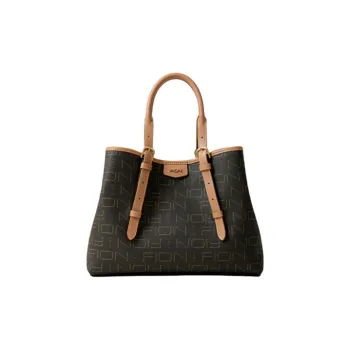FION Coated Canvas One Shoulder Handbags Large Size Women's Dark Coffee Brown