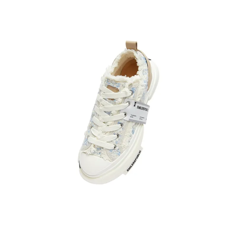 SMILEREPUBLIC Anti Slip And Wear Resistant Height Increasing Low Top Skateboard Shoes Unisex Blue White-5