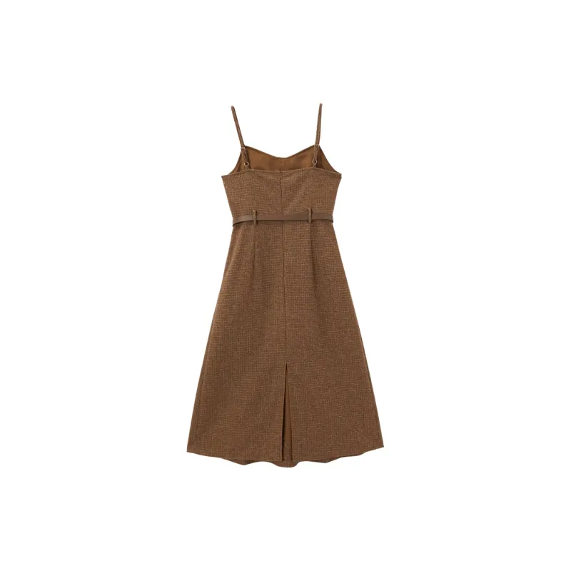 XIANGYING Sleeveless Dress Women's Coffee-1